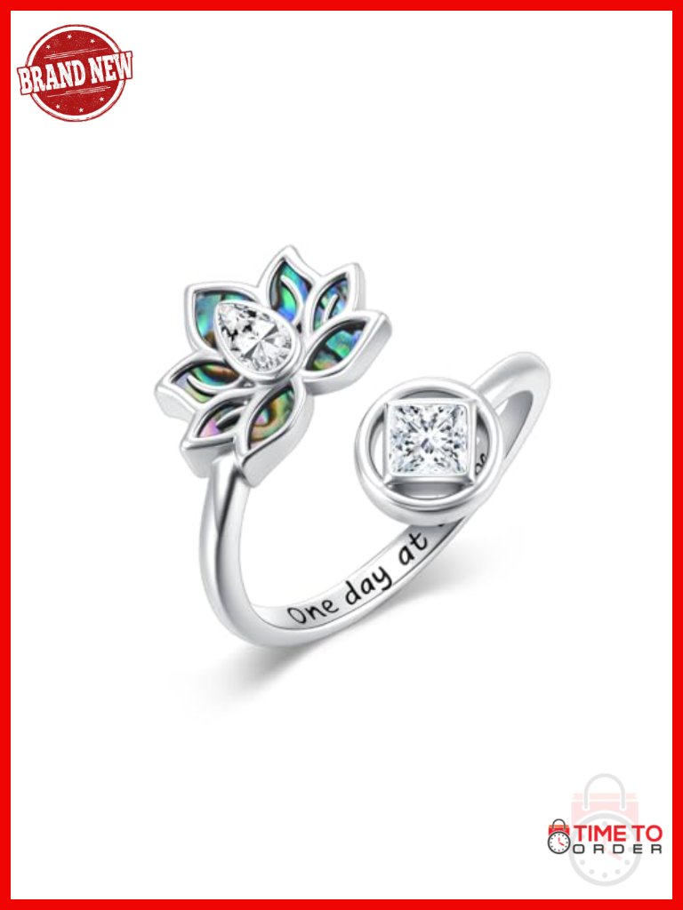 925 Sterling Silver Sobriety Ring Lotus Healing Recovery Pendant Spiritual
